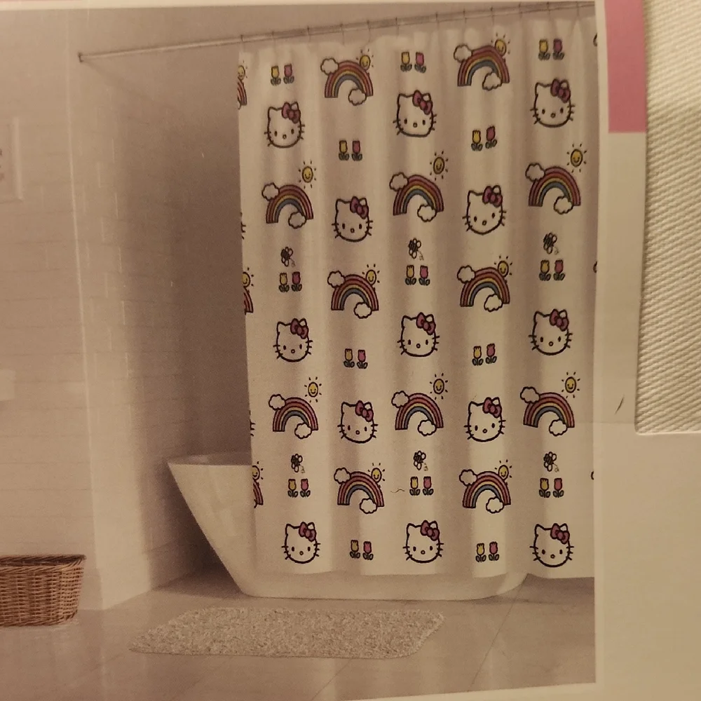 Hello Kitty Pink and Rainbow Shower Curtain
